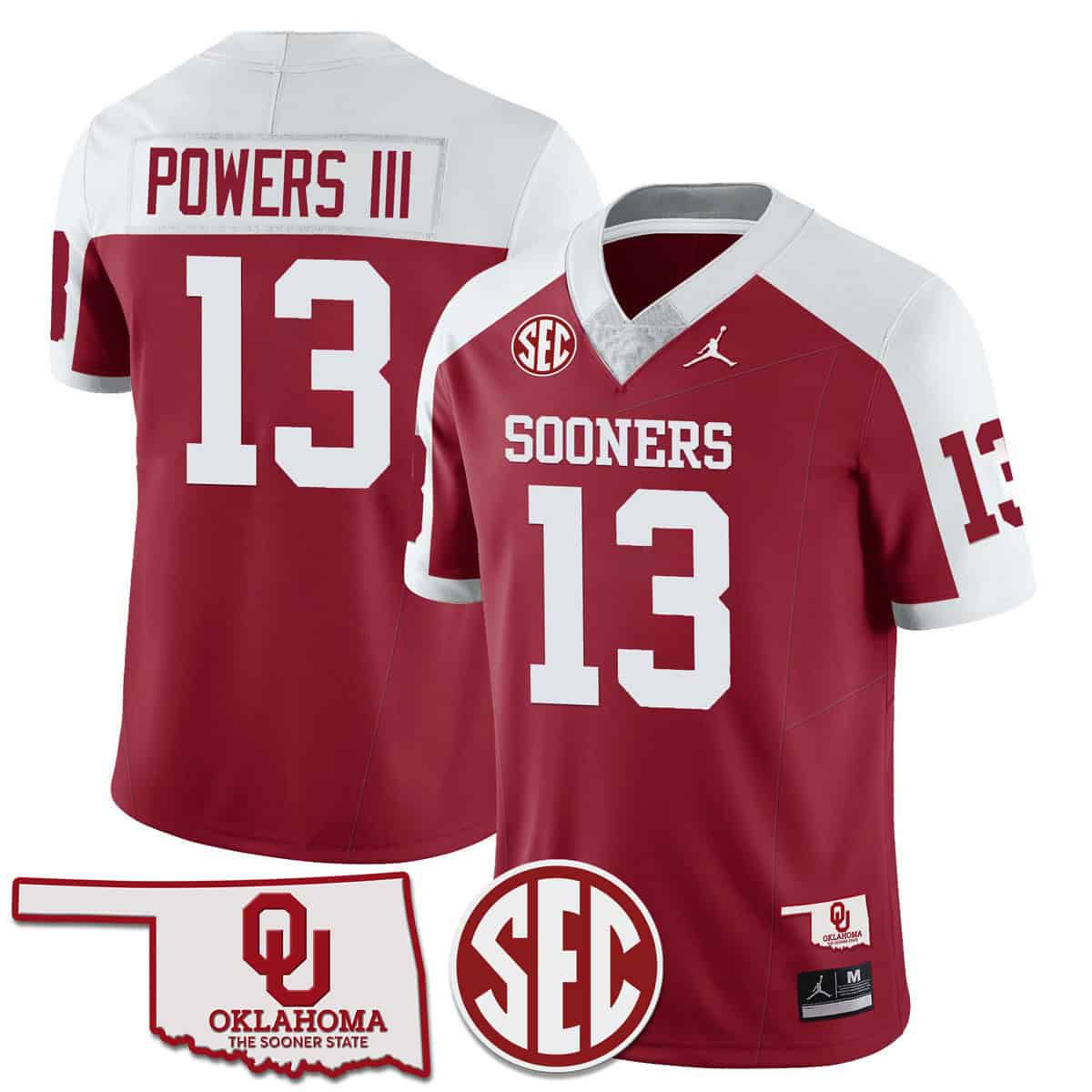 Men Oklahoma Sooners #13 Powers iii Red 2024 SEC Patch Vapor Premier Limited NCAA Jersey